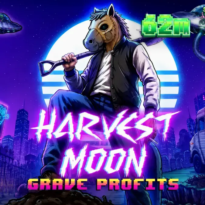 Captura de tela do jogo Harvest Moon Grave Profits em um dispositivo móvel, mostrando a grade de 5x4 com símbolos de horror corporal e botões de controle otimizados para toque.
